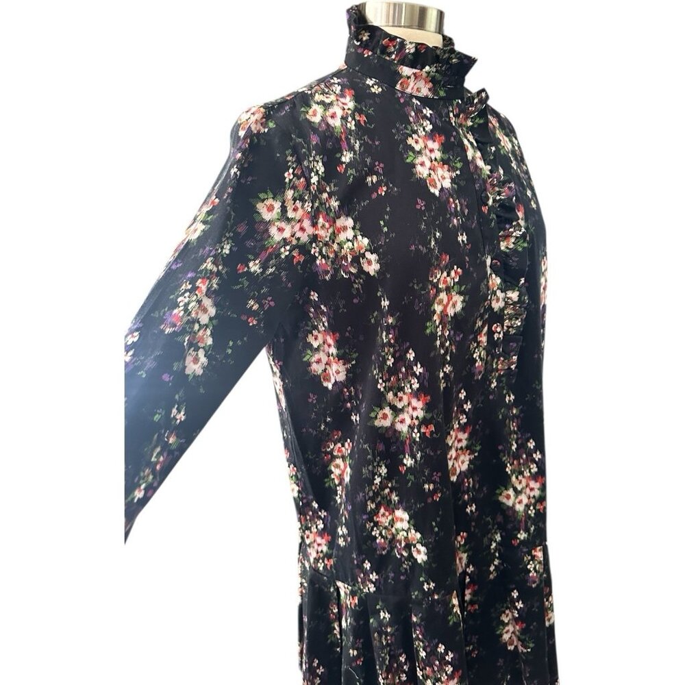 Tuckernuck Dress Womens Large Black Onyx Falling Flowers Bouquet Shirt Dress - Picture 6 of 16